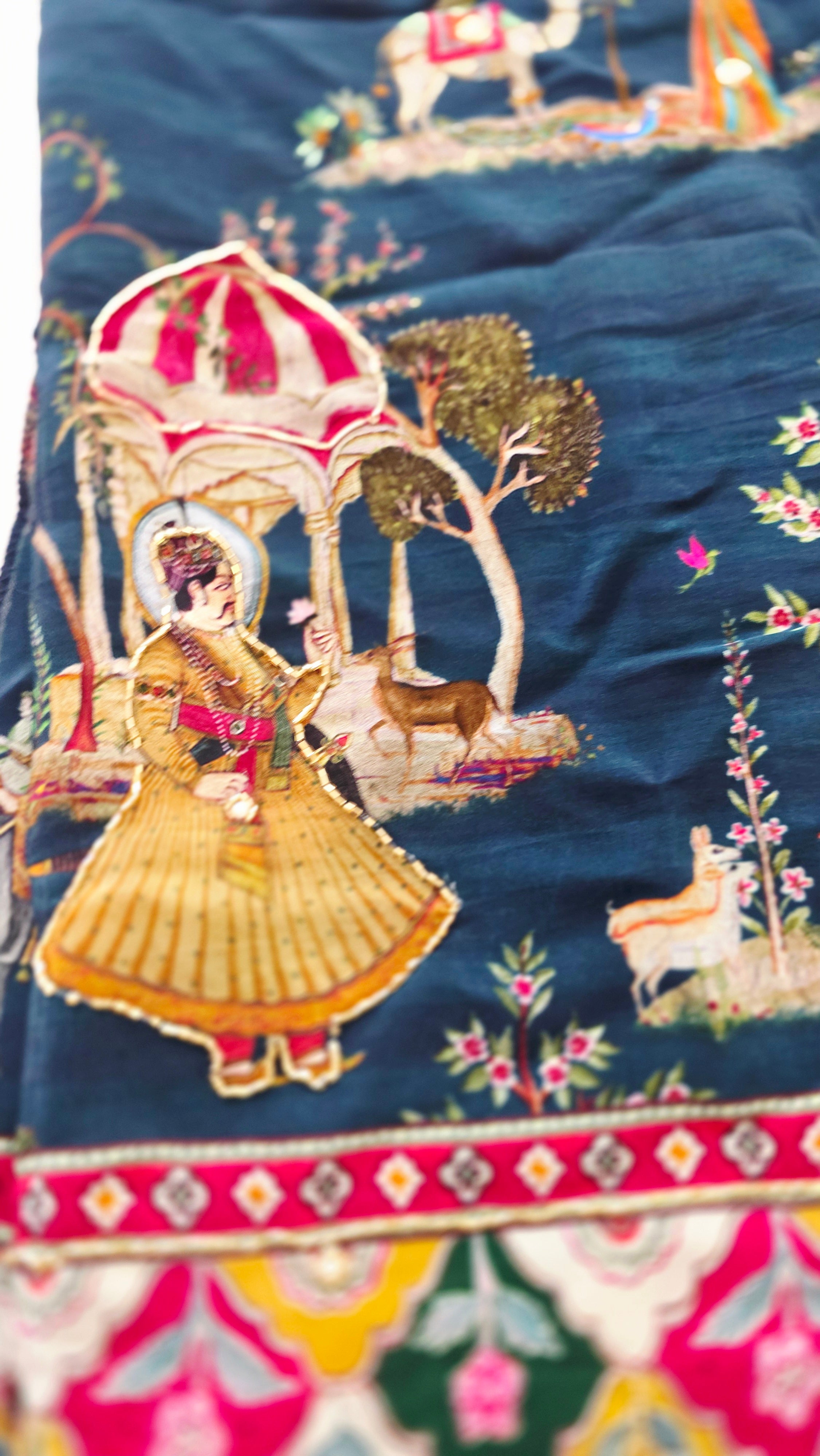 Womens Pure Crape Silk Tribal Art Sarees With Cutdana work