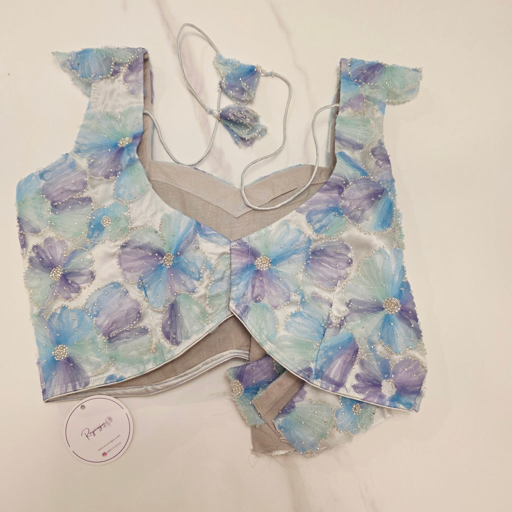 Royalblue Pure Georgette Saree With allover highlights and modern blouse