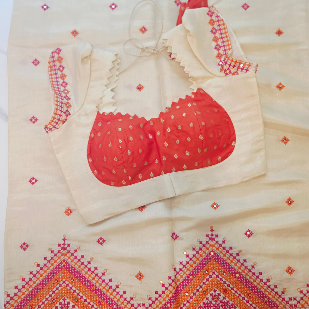 Womens Soft Tussar Saree With Lambani, Kutch Work and Mirror Work