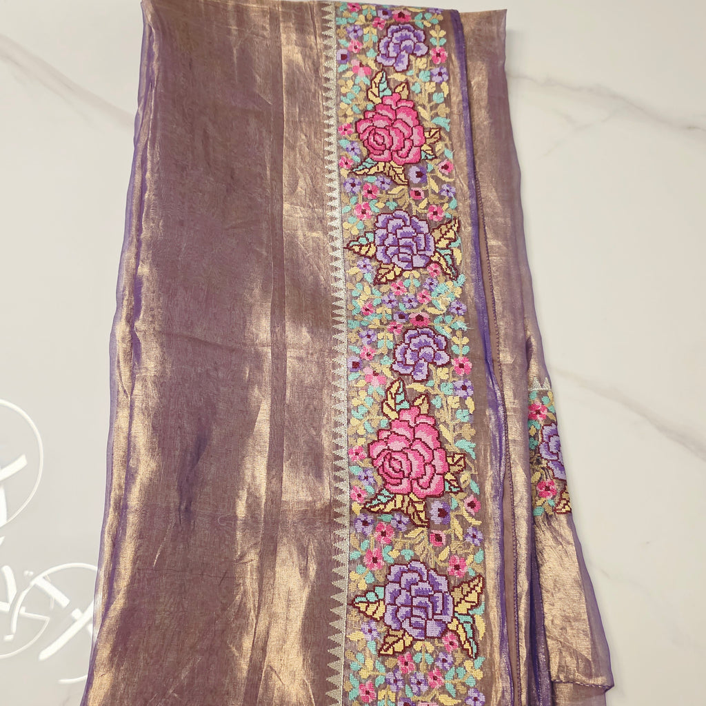 Blue Colour Pure Banaras Gold Tissue Saree with Petitepoint Work