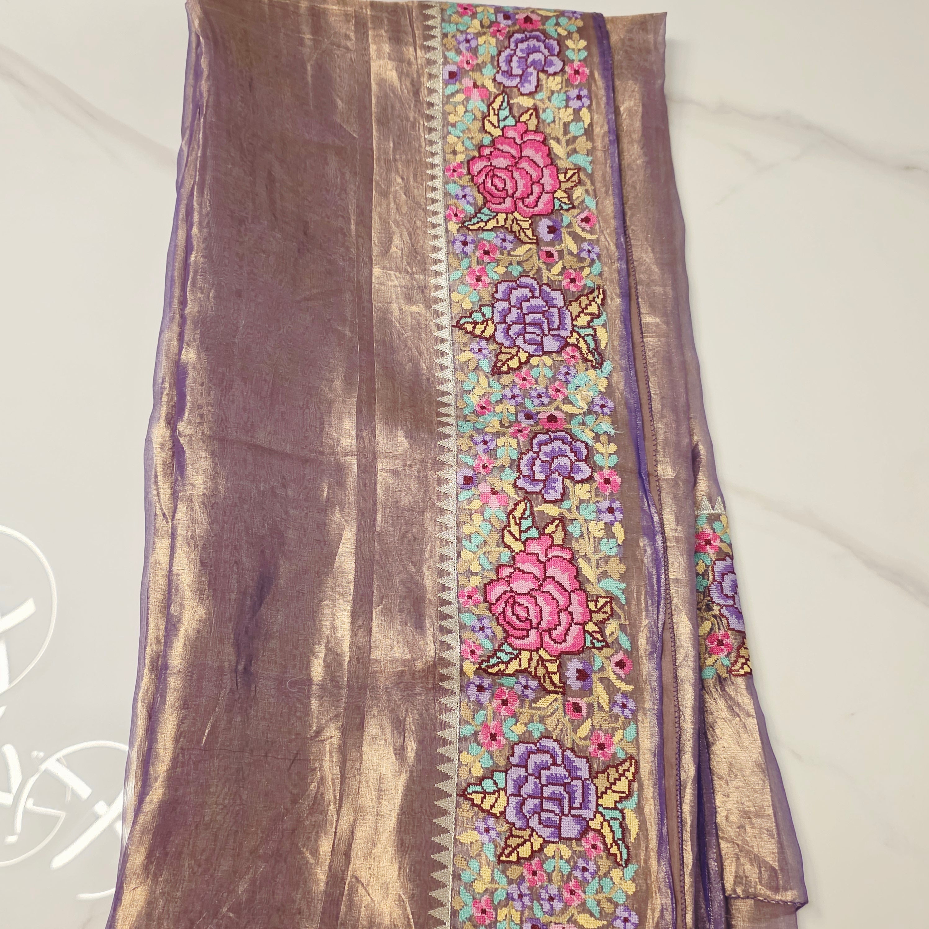 Blue Colour Pure Banaras Gold Tissue Saree with Petitepoint Work