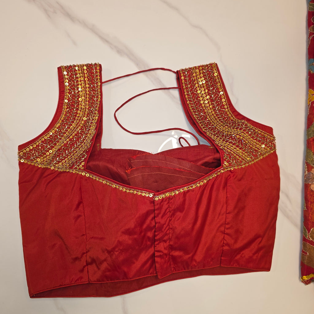 Red Designer Floral Highlited Tissue Georgette Saree and Designer Blouse
