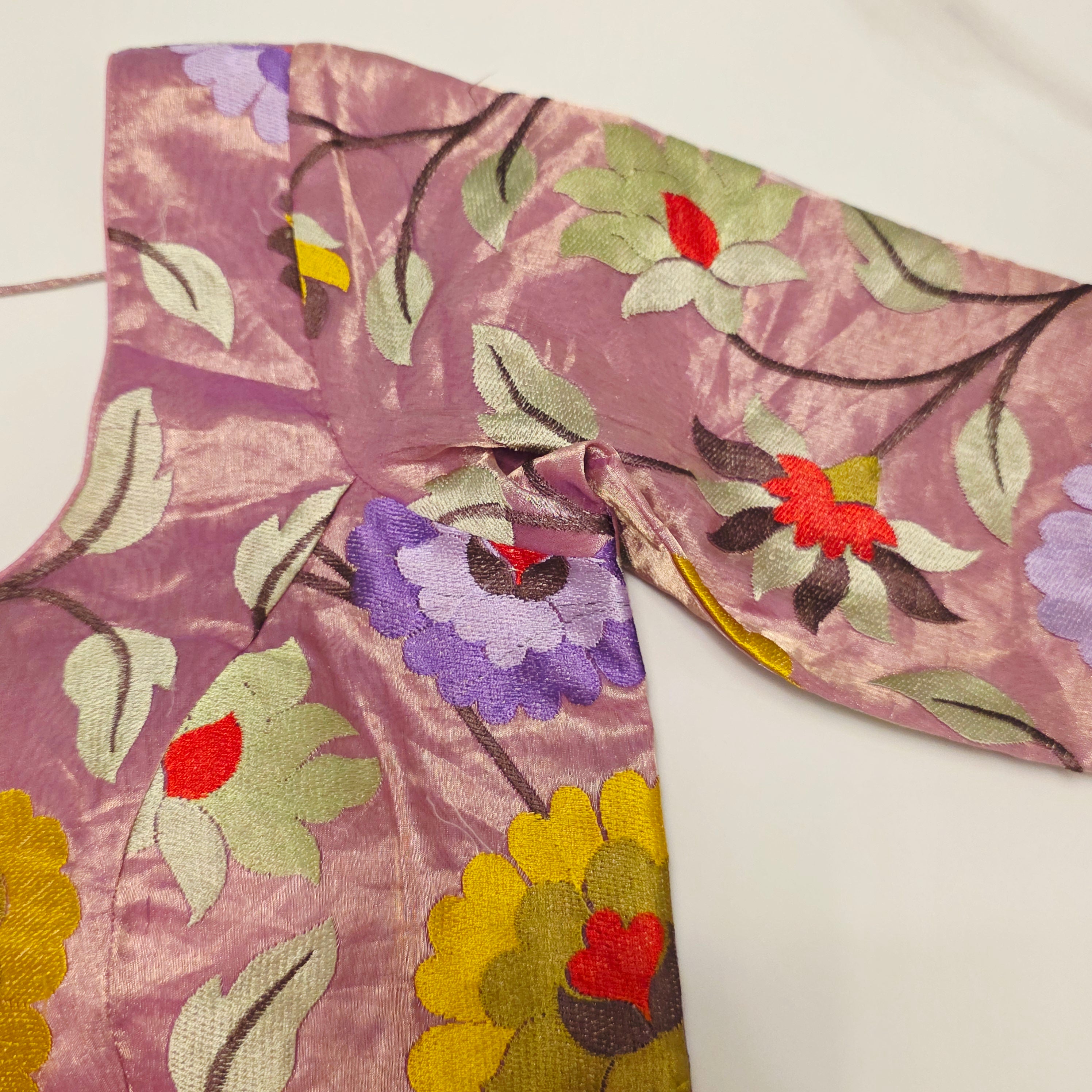 Purple Banaras Tissue Saree With Floral Embroidery and Self pattern blouse