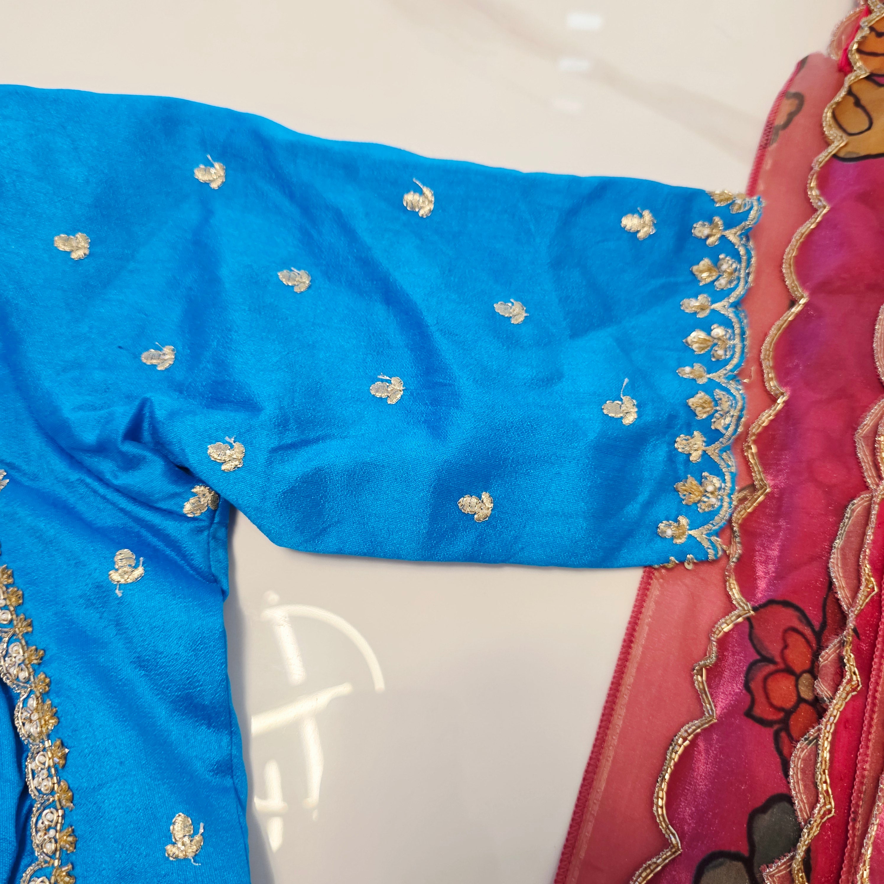 Beautiful Pink Crape silk Saree With Cutwork Border and Jacket Style blouse