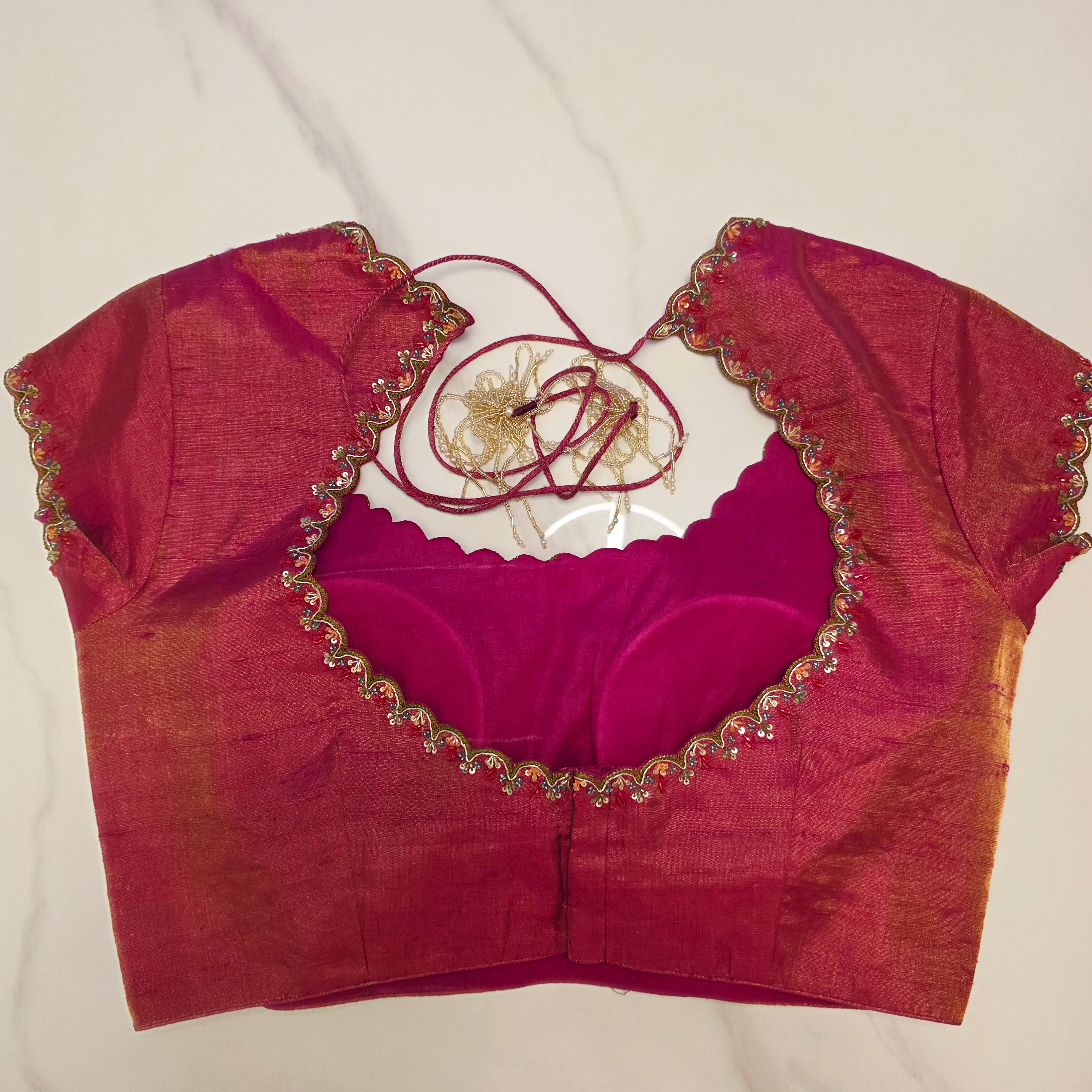 Green Stripes Premium Organza Saree with Cutwork borders paired with Tissue Rawsilk Maggam Blouse