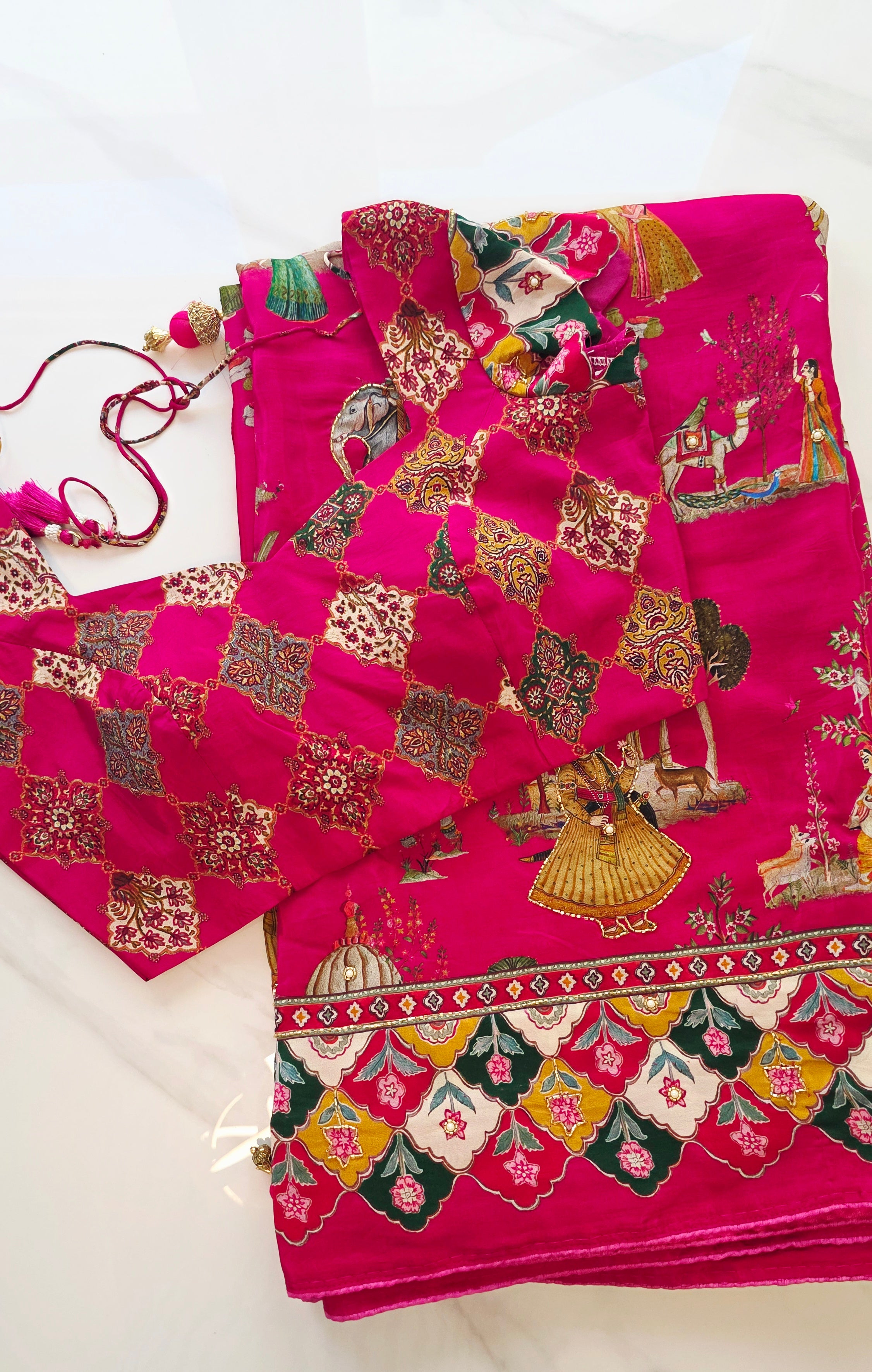 Womens Pure Crape Silk Tribal Art Sarees With Cutdana work