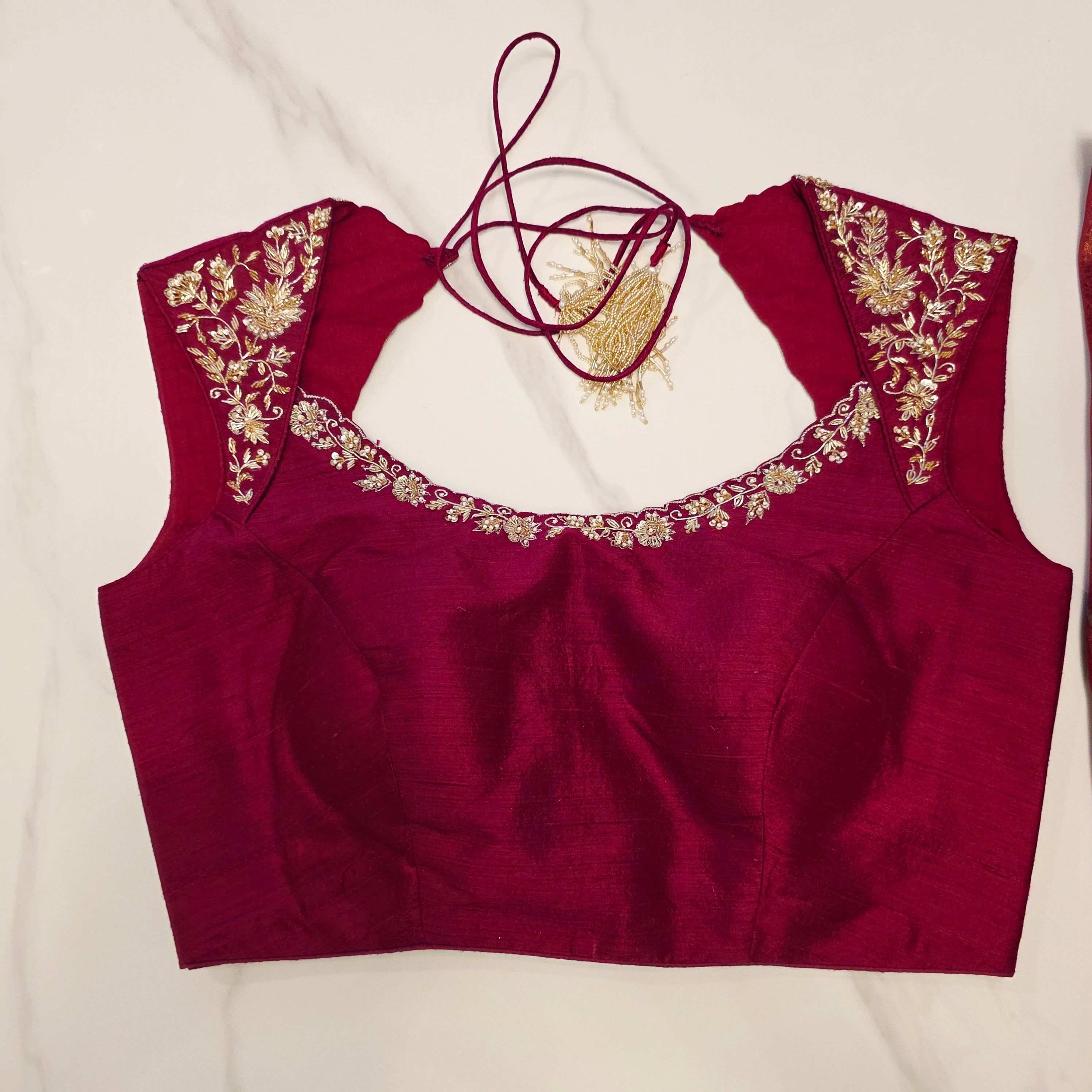 Latest Trendy Pure Organza Stripes Saree in Red Colour paired with Cute Blouse