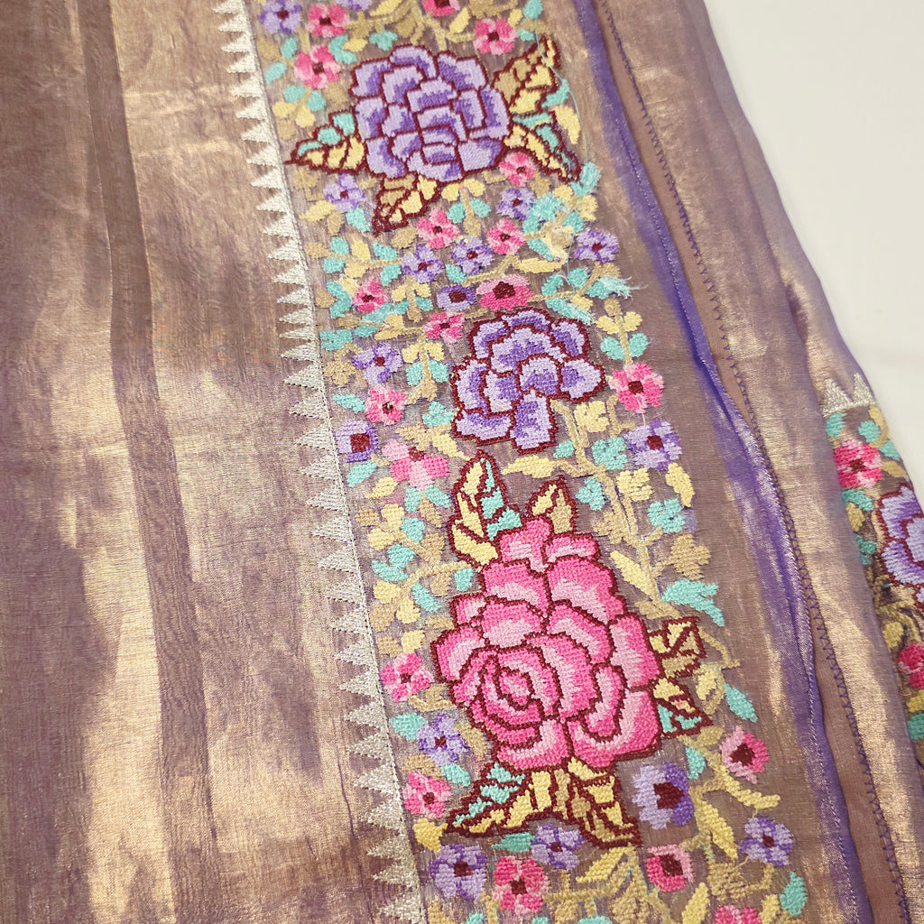 Blue Colour Pure Banaras Gold Tissue Saree with Petitepoint Work