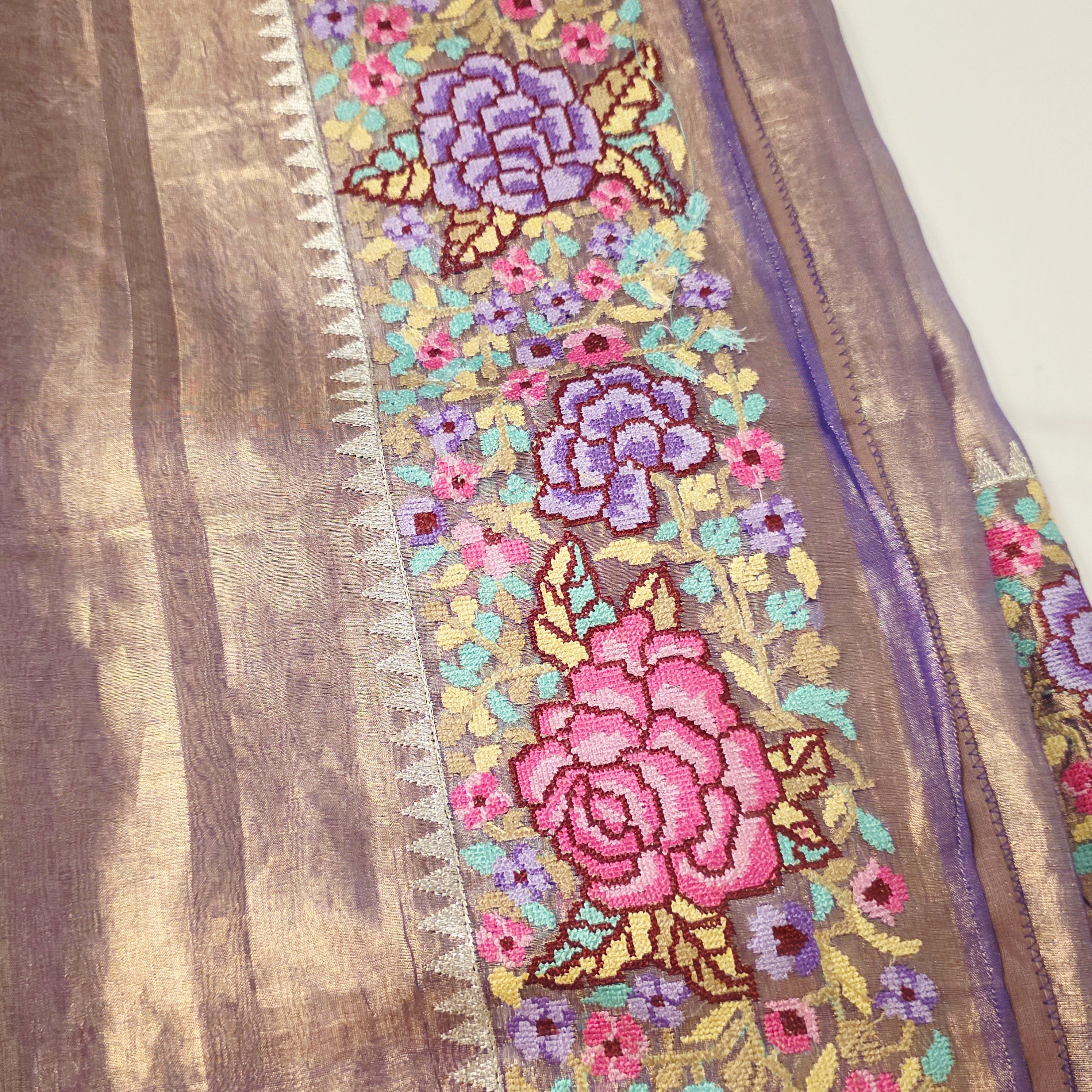 Blue Colour Pure Banaras Gold Tissue Saree with Petitepoint Work