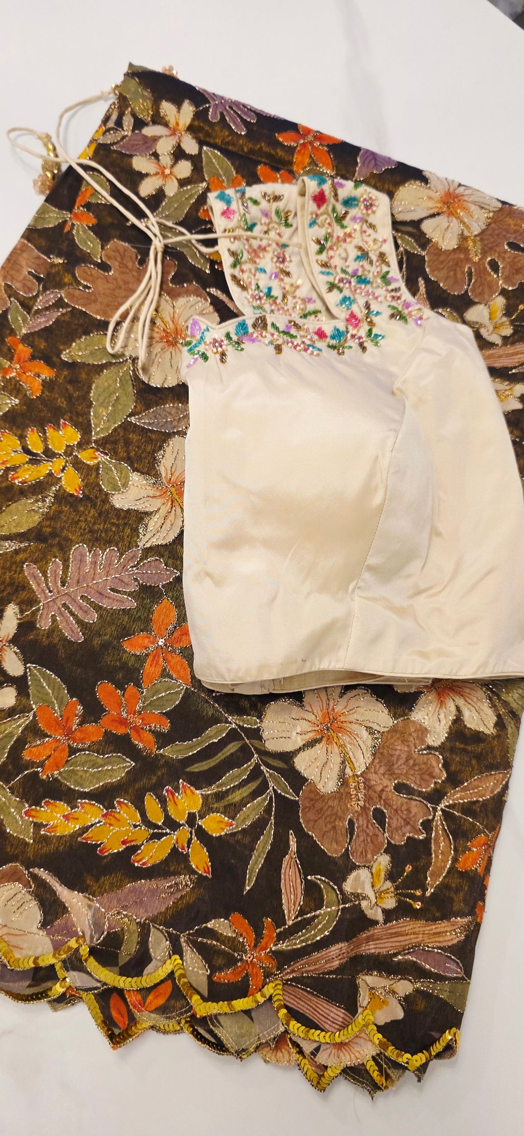 Floral Theme Black Color Tissue Georgette Saree with handwork border