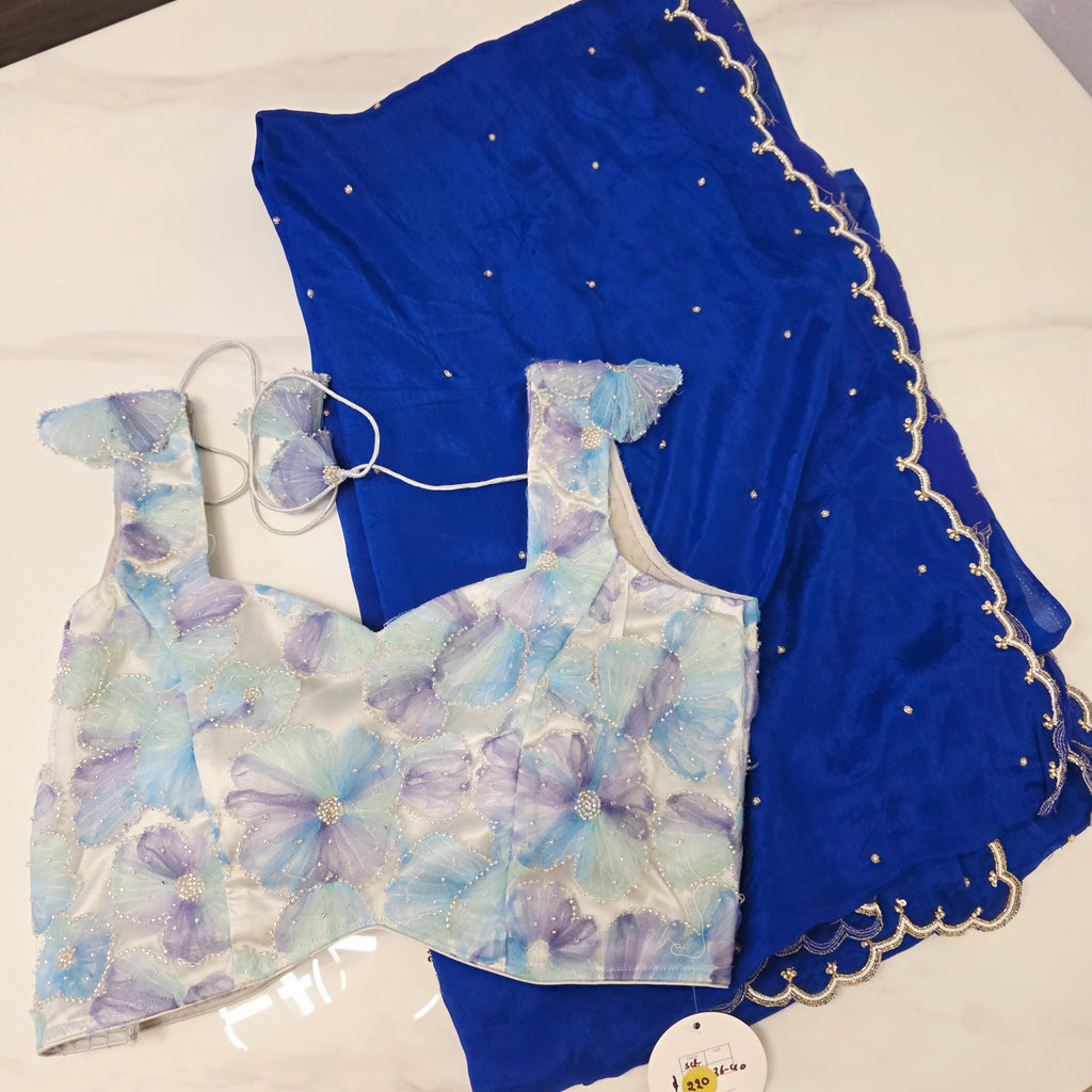 Royalblue Pure Georgette Saree With allover highlights and modern blouse