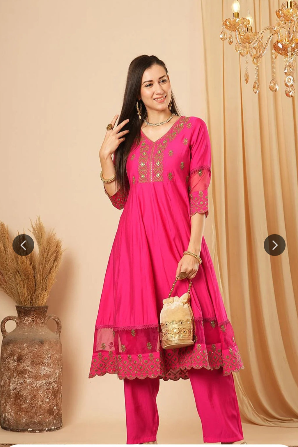 Reyavogue Women's Floral Embroided Sequin Kurta With Trousers