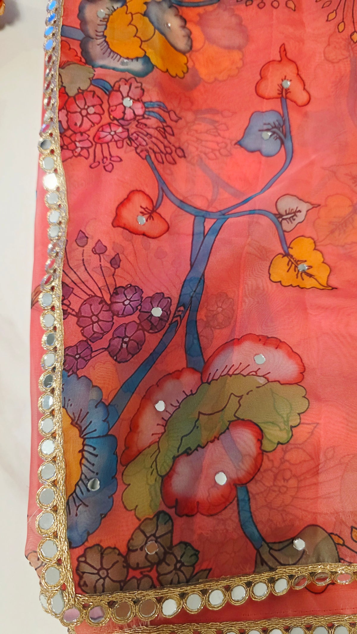 Womens Pink Organza Kalamkari Saree with Tree design
