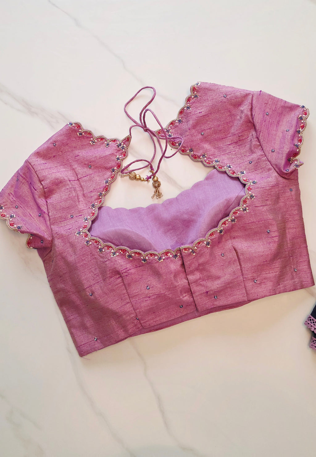 Womens Floral Viscious Organza Saree and Tissue Rawsilk Maggam work blouse