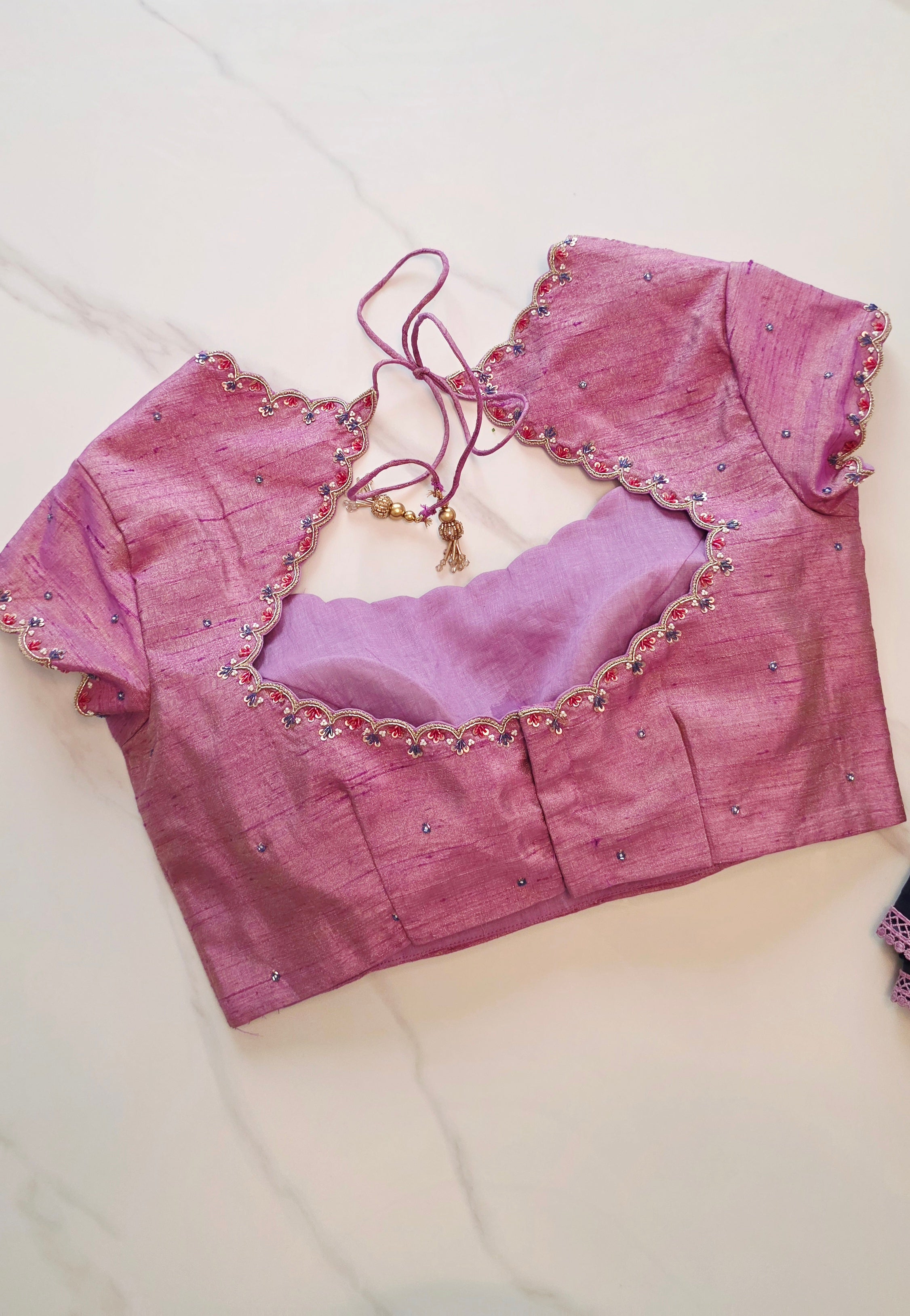 Womens Floral Viscious Organza Saree and Tissue Rawsilk Maggam work blouse