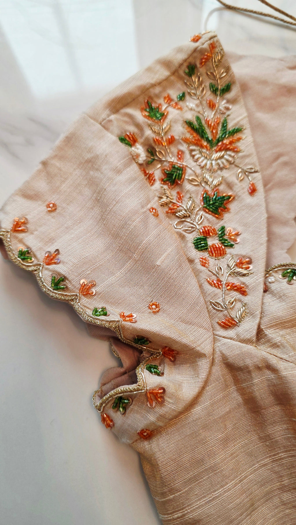 Womens Floral Viscious Organza Saree and Tissue Rawsilk Maggam work blouse