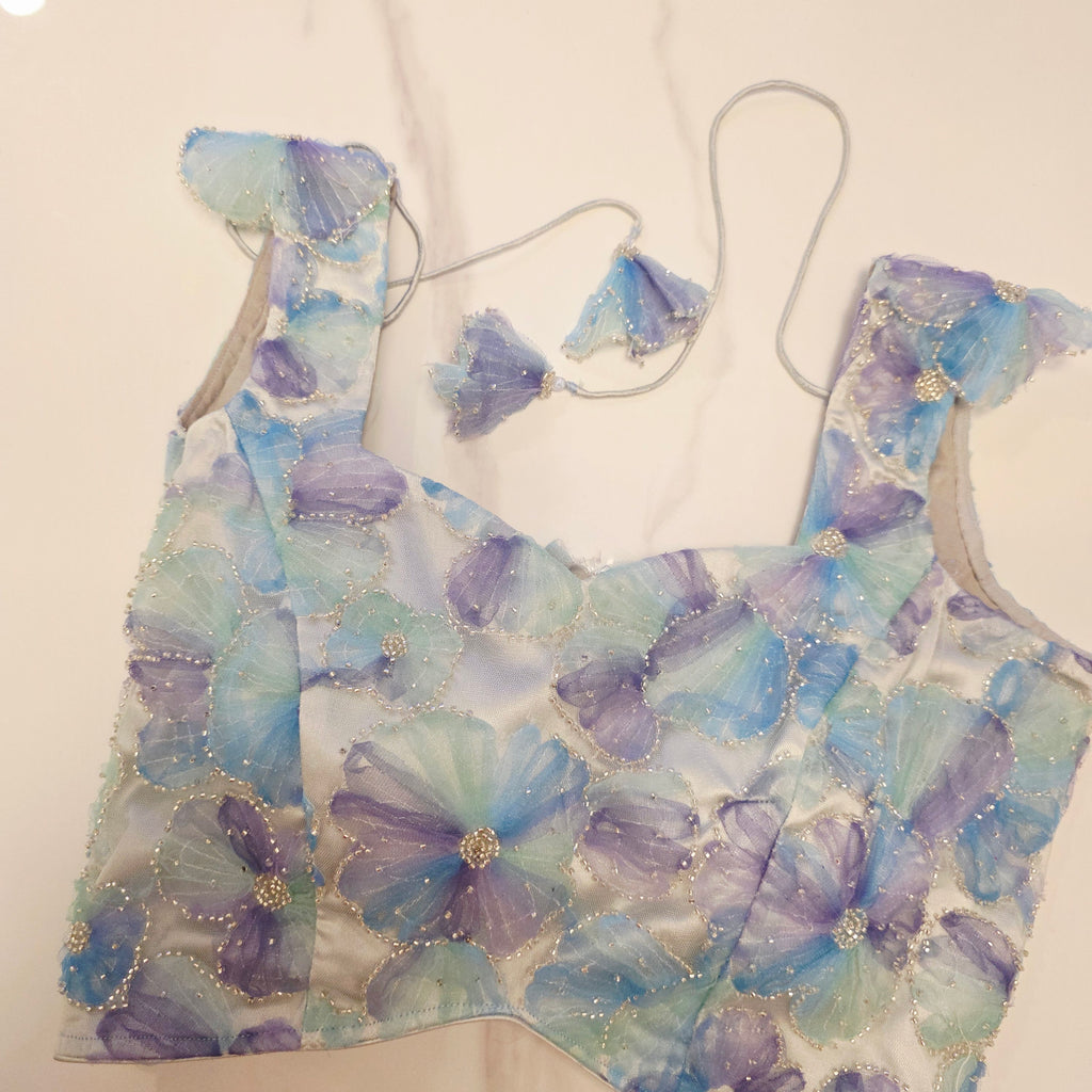 Royalblue Pure Georgette Saree With allover highlights and modern blouse