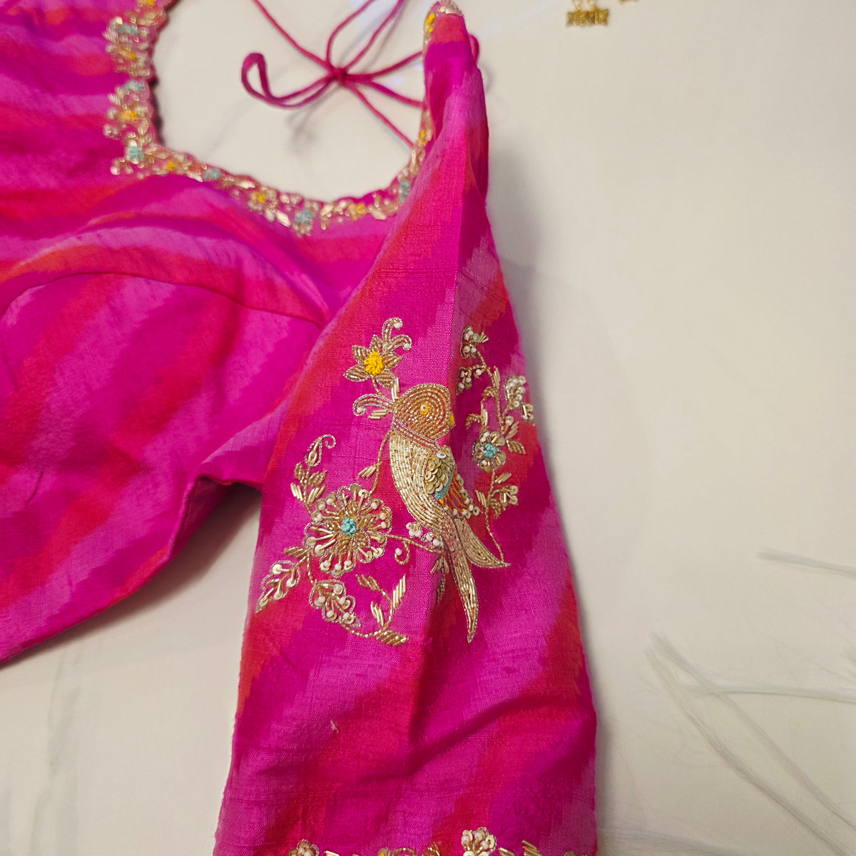 Womens Muslin Jamdani Saree with Kundan Highlights and designer blouse