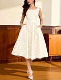 Womens Jaquard Dresses Below the Knee with pocket