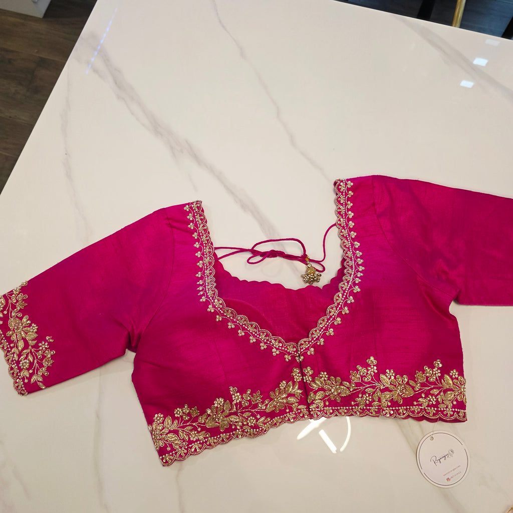 Reine Tissue Muslin Jamdani in Pink mit Designer-Hotpink-Bluse