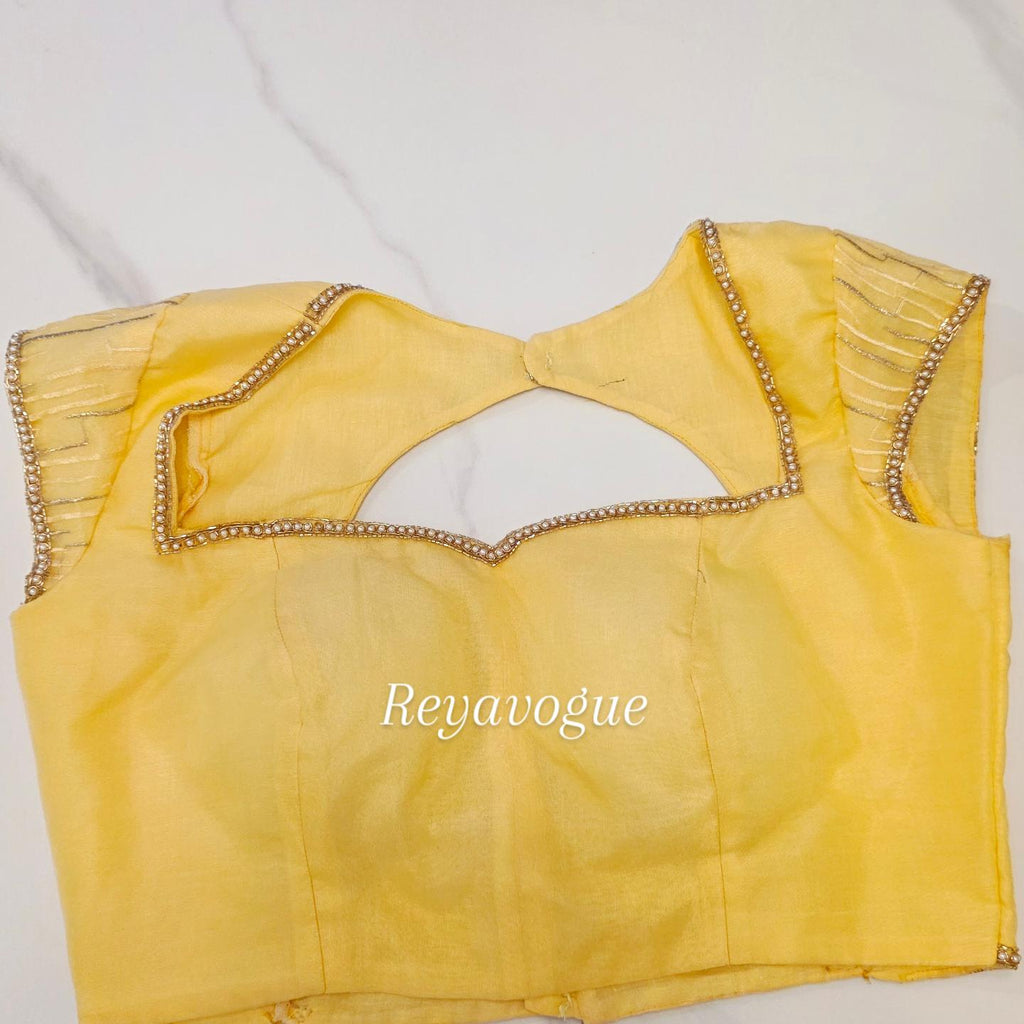 Women's Golden Yellow Turkish Organza Saree with Magam Work Blouse