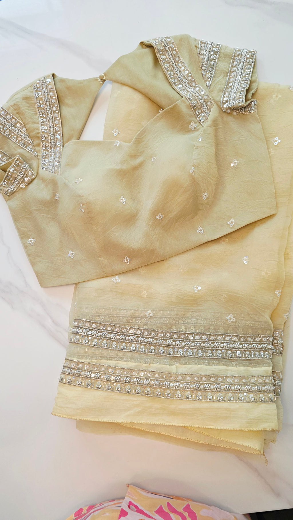 Womens Lightweight Organza Saree With Cutdana Border and Designer Blouse