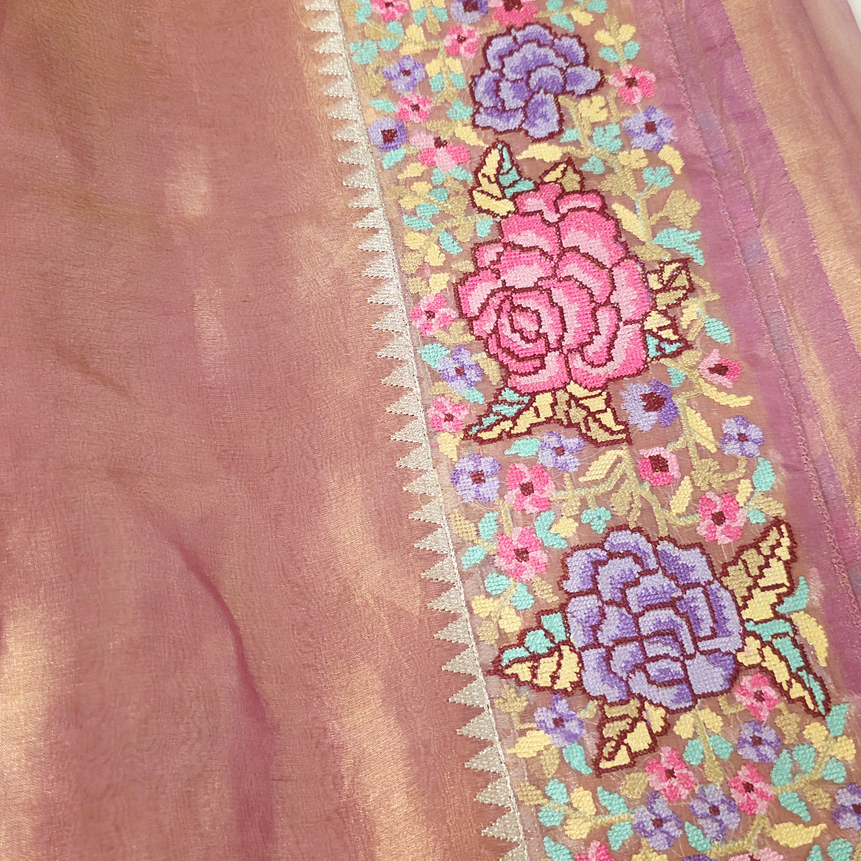 Pure Banaras Gold Tissue Saree With Petitepoint Work