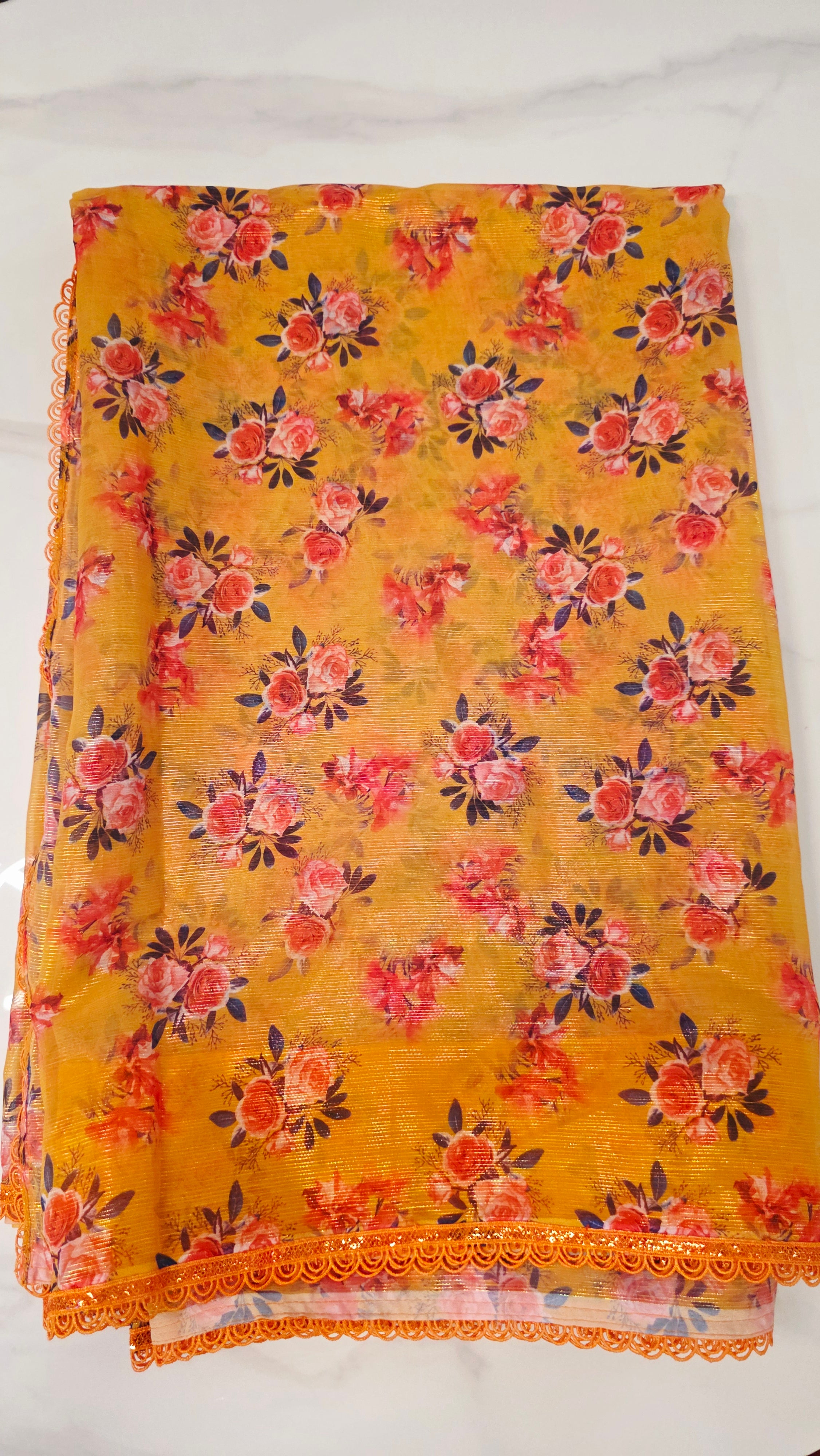 Womens Orange Cocktail Saree with designer blouse