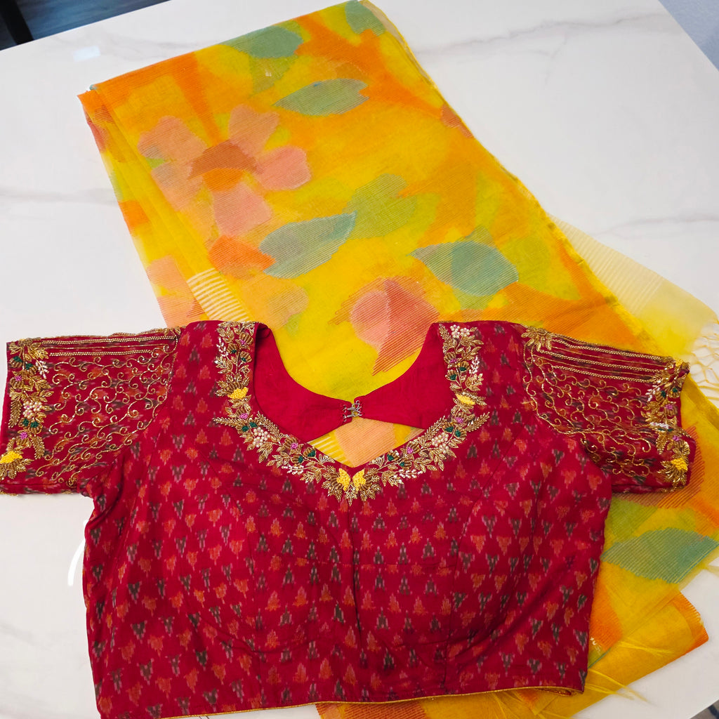 Gelbe Maslin Jamdani mit Patola Bluse