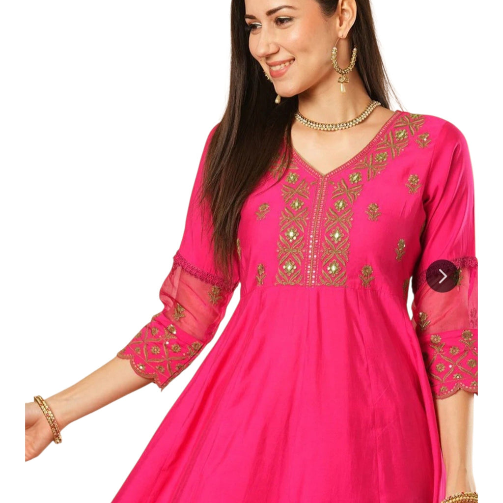 Reyavogue Women's Floral Embroided Sequin Kurta With Trousers