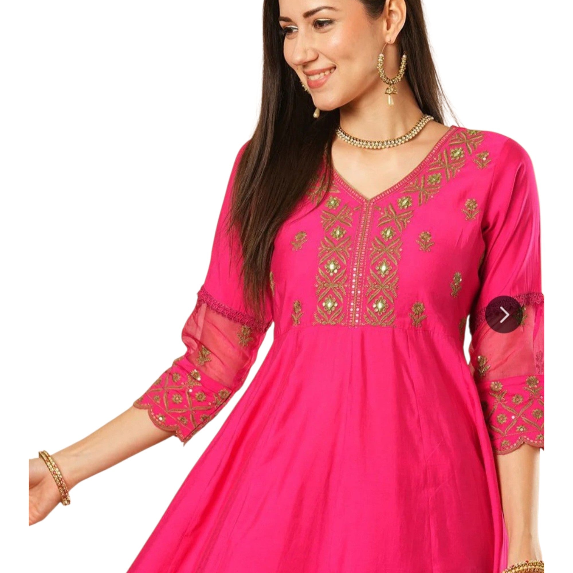 Reyavogue Women's Floral Embroided Sequin Kurta With Trousers