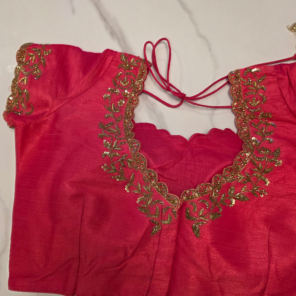 Light Blue Shiny Viscious Organza Saree paied with beautiful Maggam work Blouse