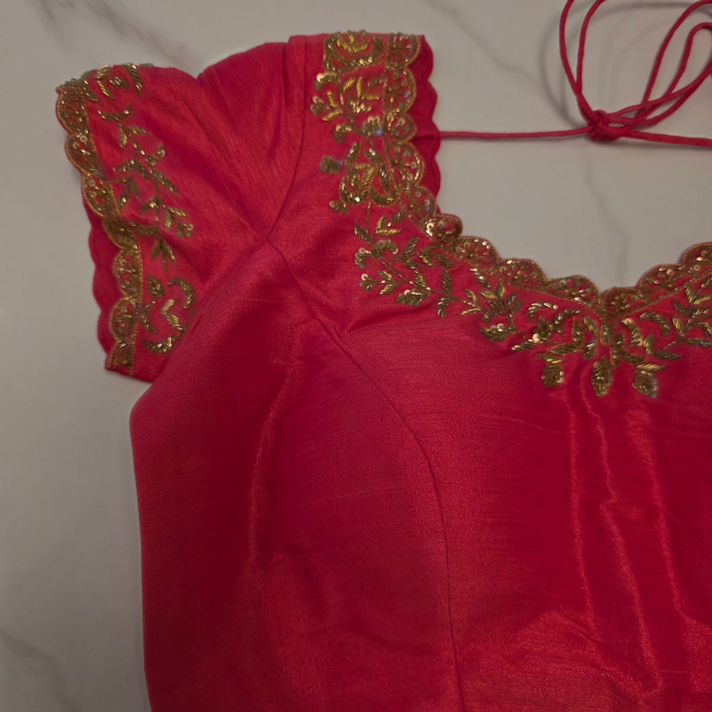 Light Blue Shiny Viscious Organza Saree paied with beautiful Maggam work Blouse