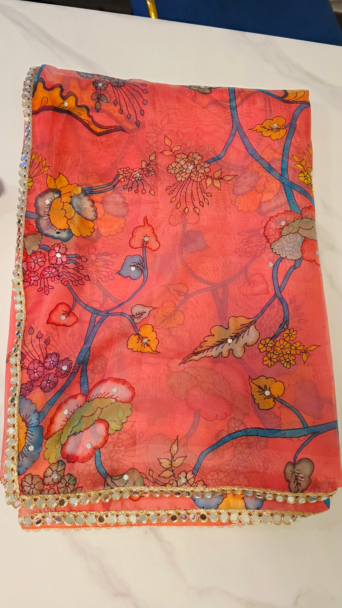 Womens Pink Organza Kalamkari Saree with Tree design
