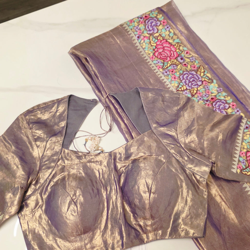 Blue Colour Pure Banaras Gold Tissue Saree with Petitepoint Work