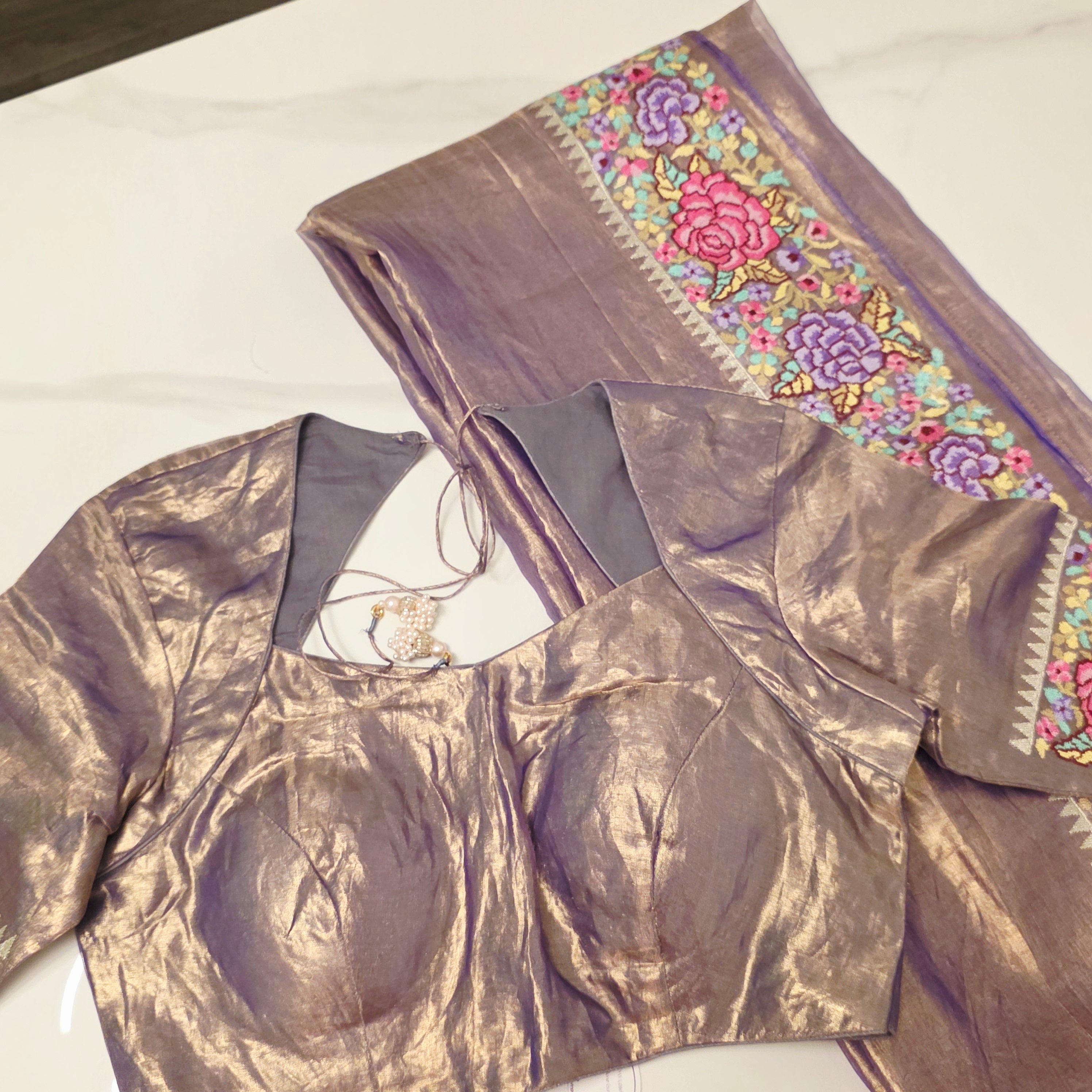 Blue Colour Pure Banaras Gold Tissue Saree with Petitepoint Work