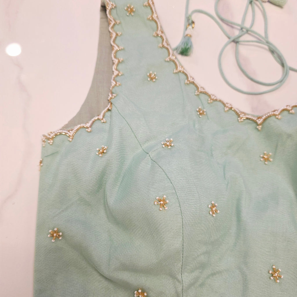 Babypink glass organza butterfly saree with Pistagreen netblouse