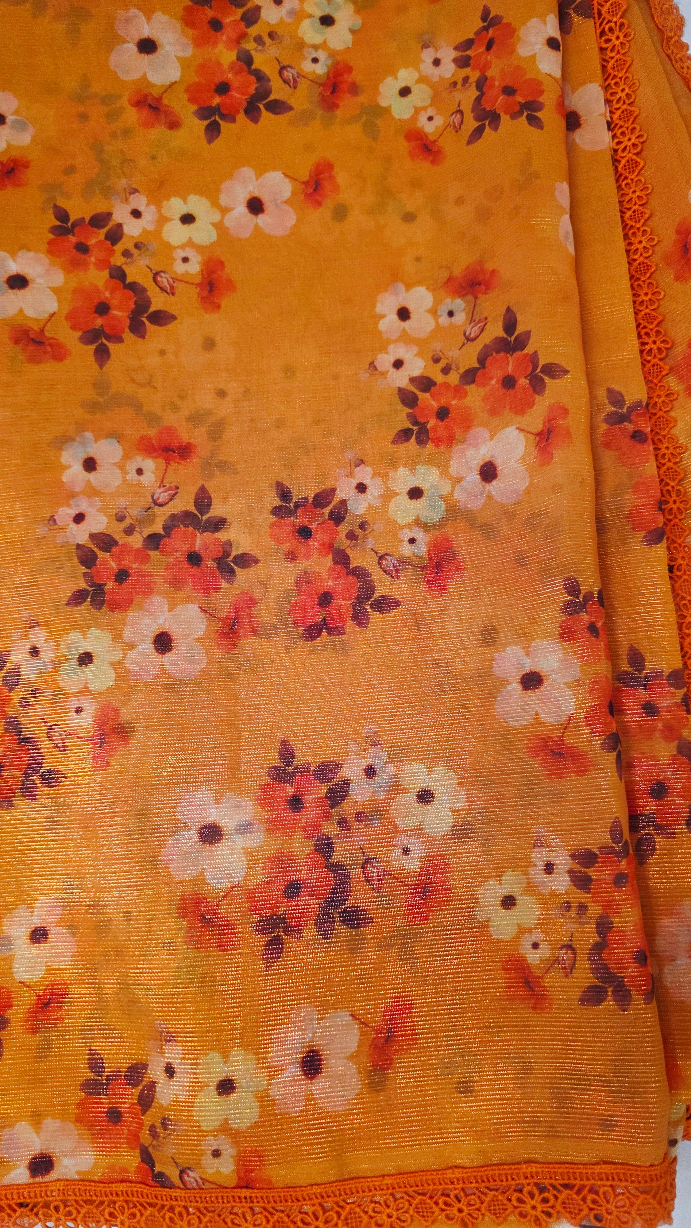 Womens Orange Cocktail Saree with designer blouse