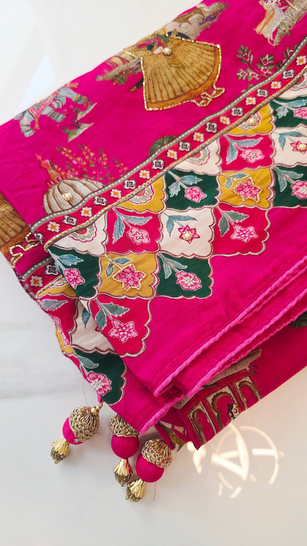 Womens Pure Crape Silk Tribal Art Sarees With Cutdana work
