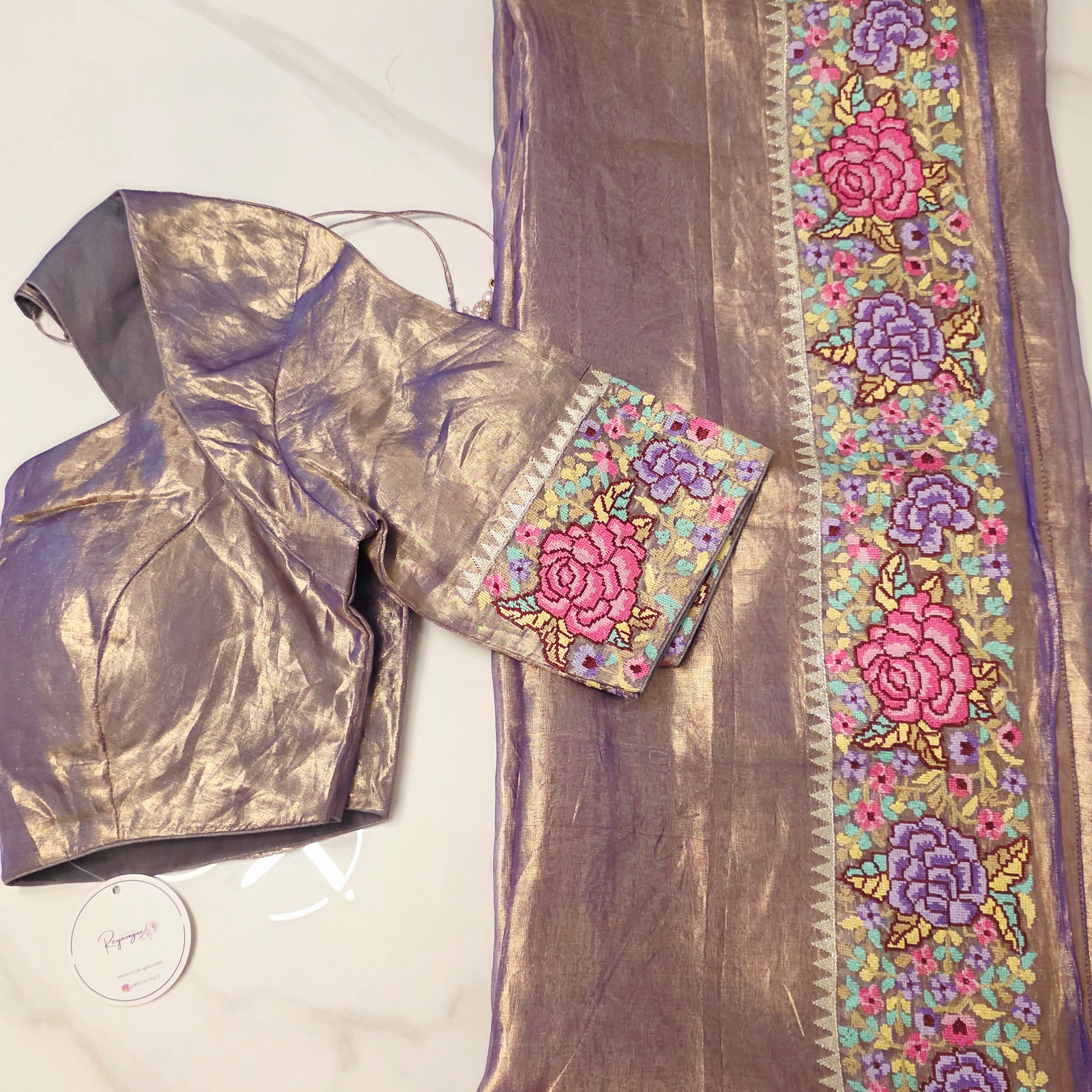 Blue Colour Pure Banaras Gold Tissue Saree with Petitepoint Work