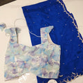 Royalblue Pure Georgette Saree With allover highlights and modern blouse