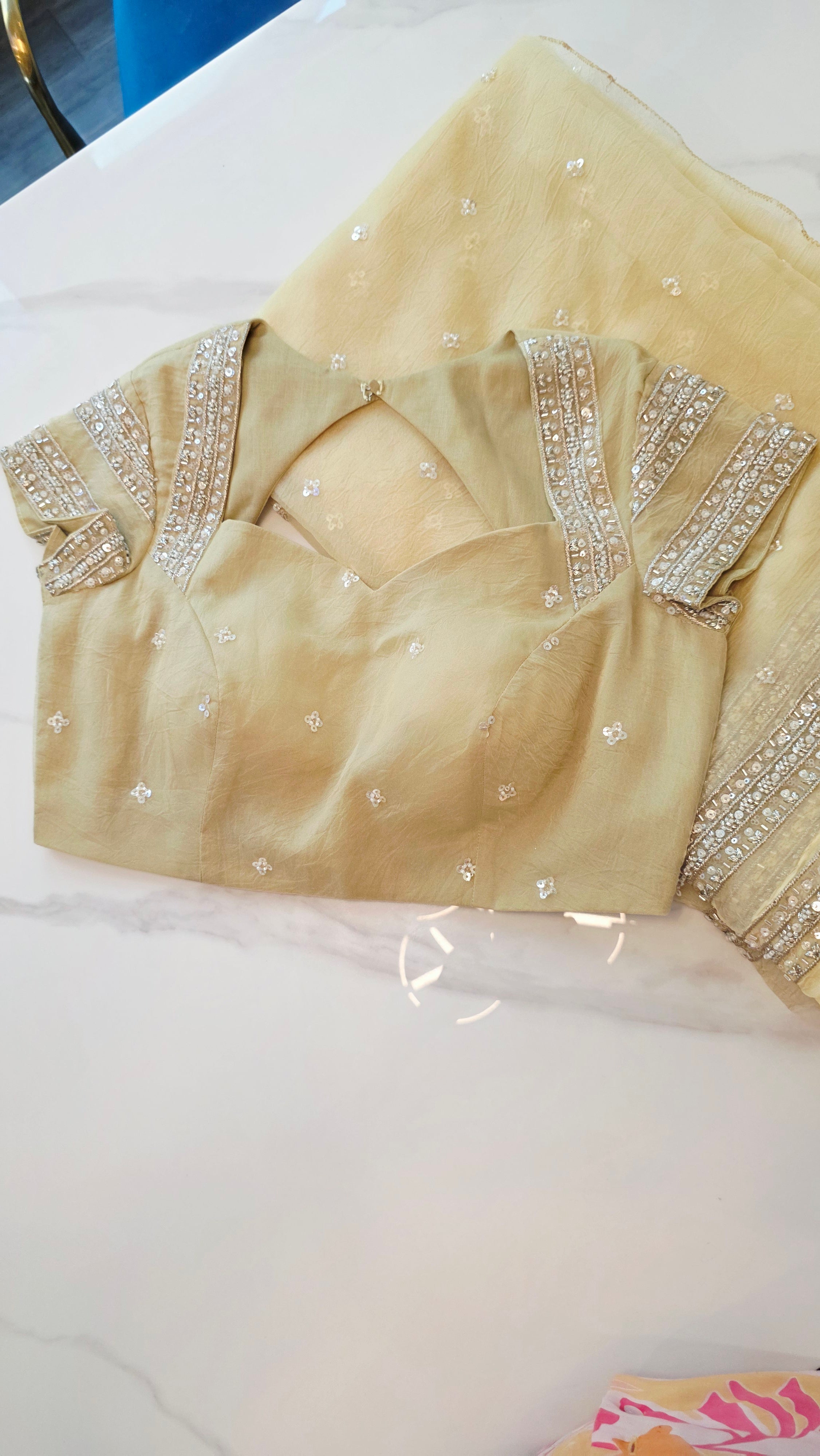 Womens Lightweight Organza Saree With Cutdana Border and Designer Blouse