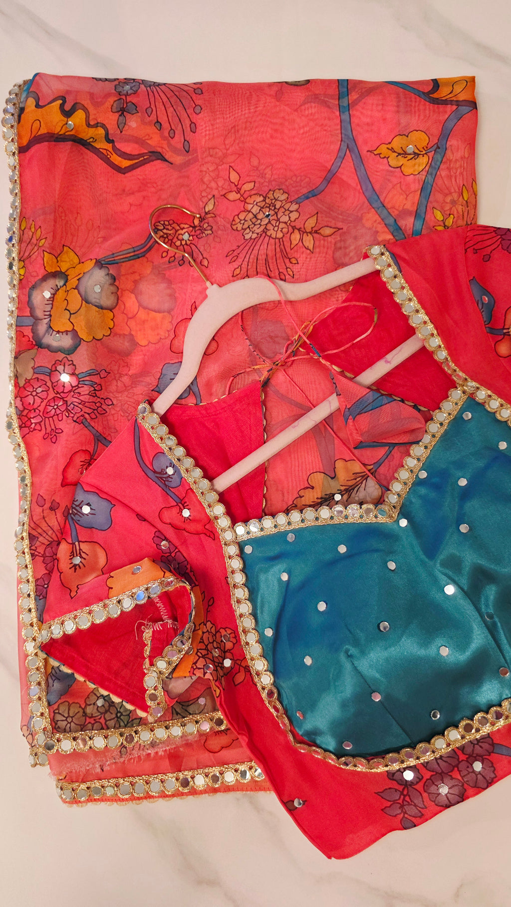 Womens Pink Organza Kalamkari Saree with Tree design