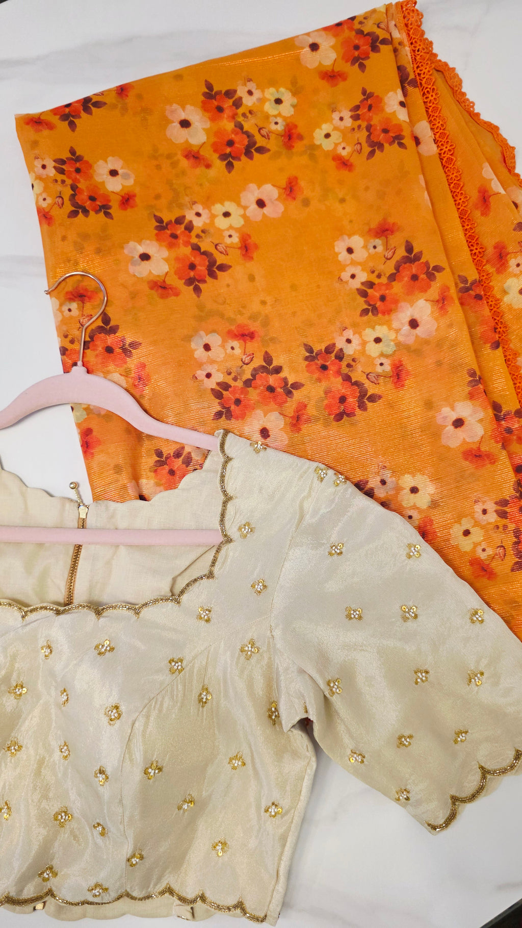 Womens Orange Cocktail Saree with designer blouse