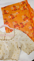 Womens Orange Cocktail Saree with designer blouse