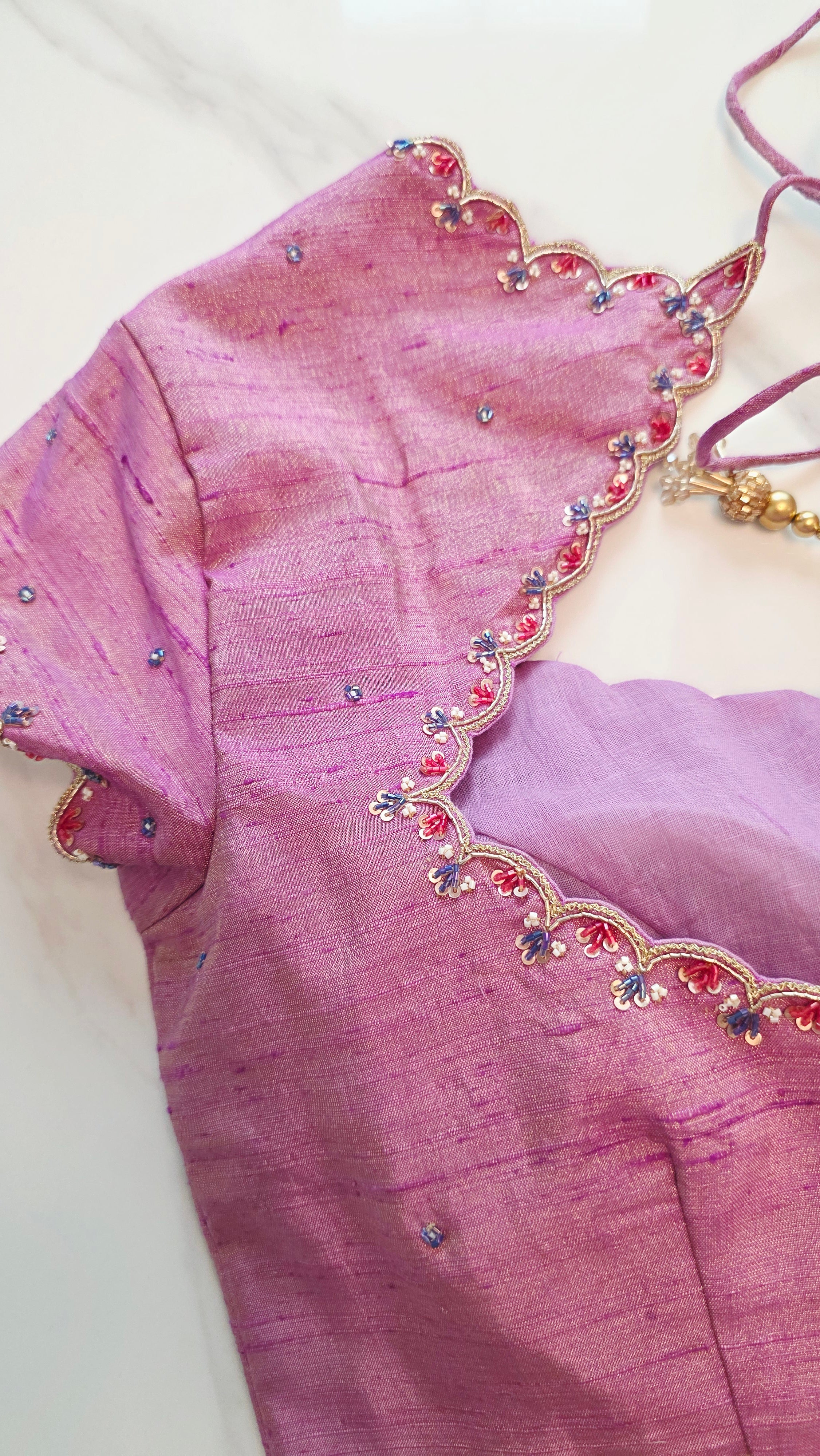 Womens Floral Viscious Organza Saree and Tissue Rawsilk Maggam work blouse