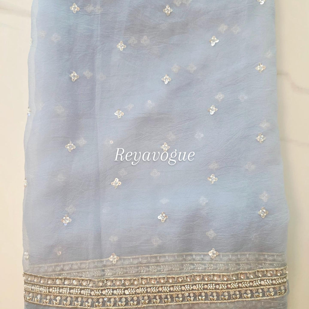 Womens Lightweight Organza Saree With Cutdana Border and Designer Blouse