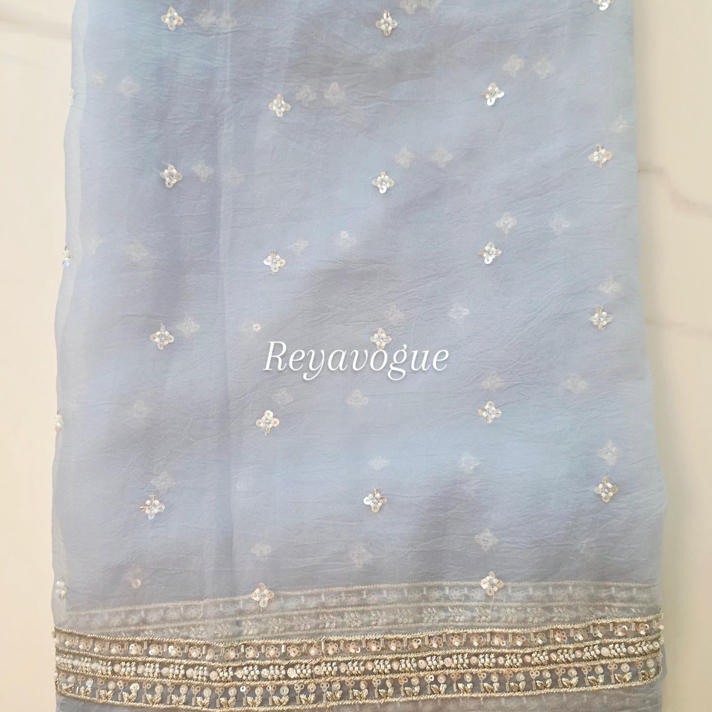 Womens Lightweight Organza Saree With Cutdana Border and Designer Blouse