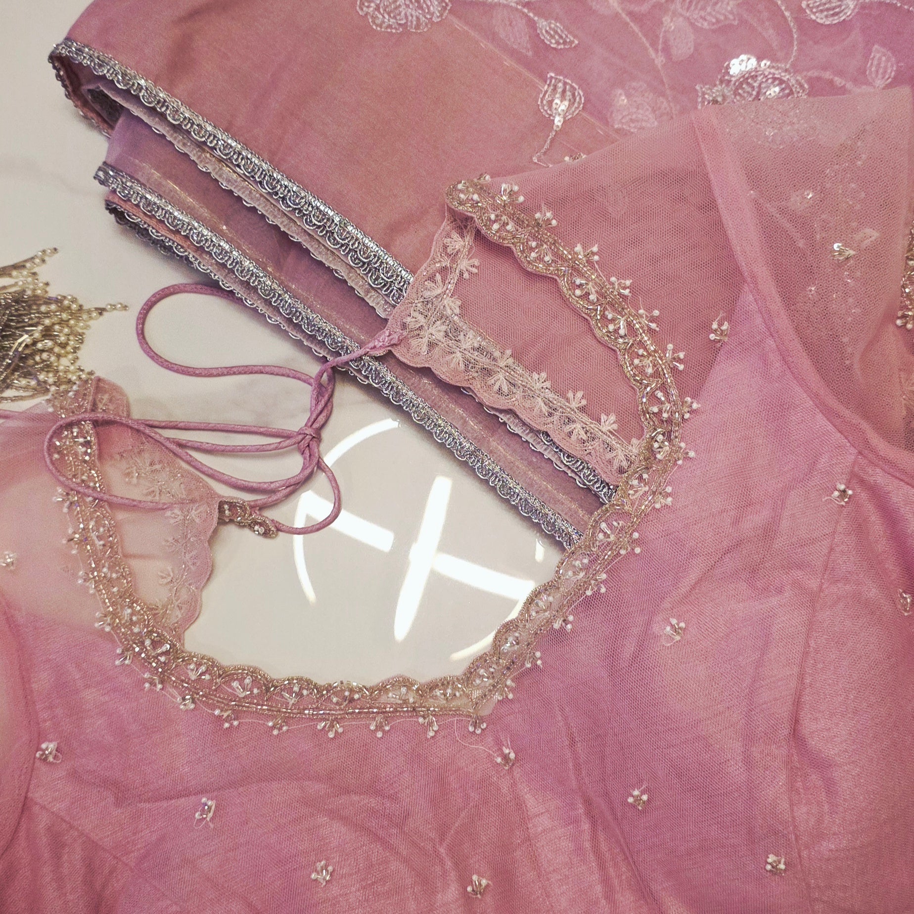 Lavender Pure Organza Sequin Saree