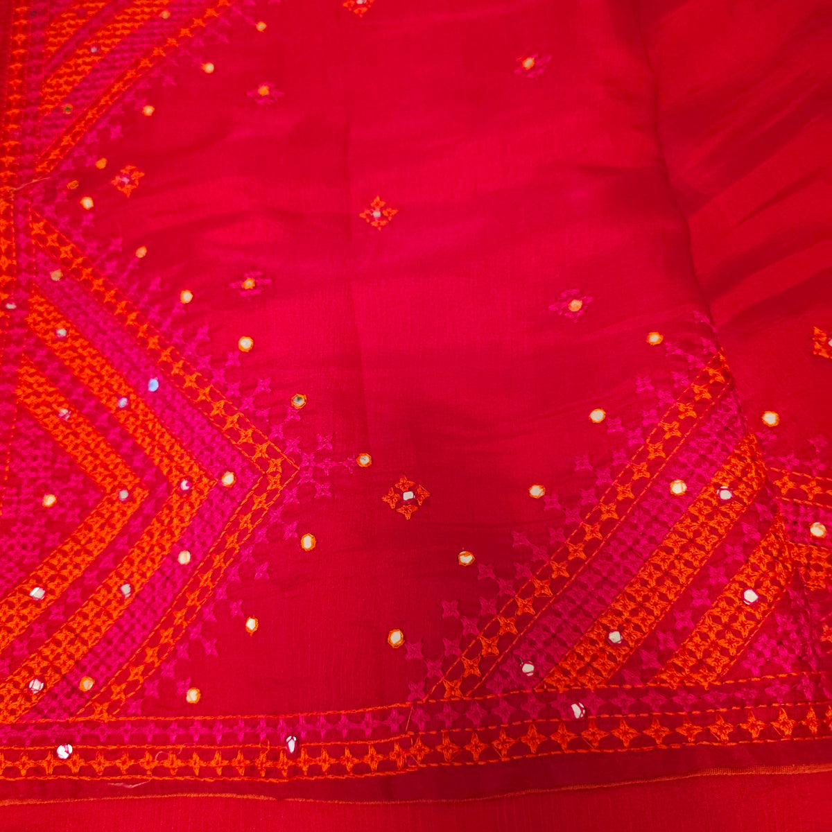 Womens Soft Tussar Saree With Lambani, Kutch Work and Mirror Work